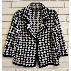 Josephine Chaus Black/White Houndstooth Single Button Cardigan Sweater ~Sz Small